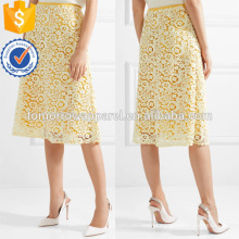 Nova Moda Guipure Lace Amarelo E Branco Verão Midi Saia Fabricação Atacado Moda Feminina Vestuário (TA0063S)